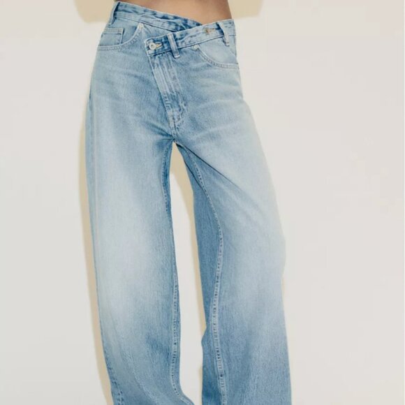 Zara Women's TRF High-Waist Wide Leg Crossover Jeans 0/4730/032/400/38 Size 6 - Picture 4 of 4